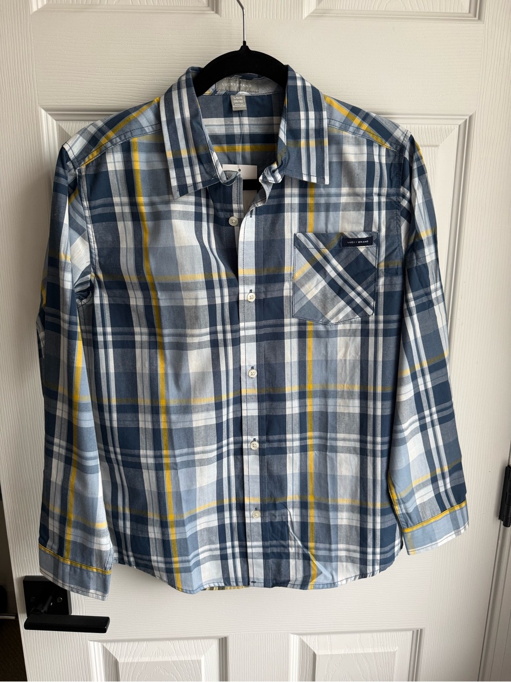 Boy’s Blue and Yellow Plaid Button-Up Shirt